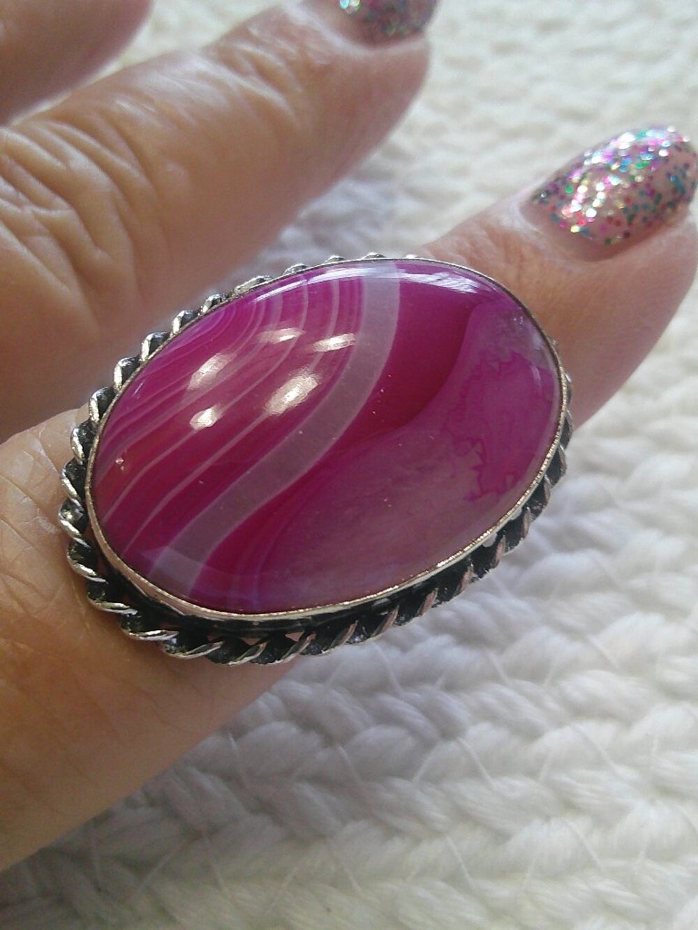 Gorgeous PINK BOTSWANA AGATE Handmade Sterling 925 Ring Size 8.25 #383F